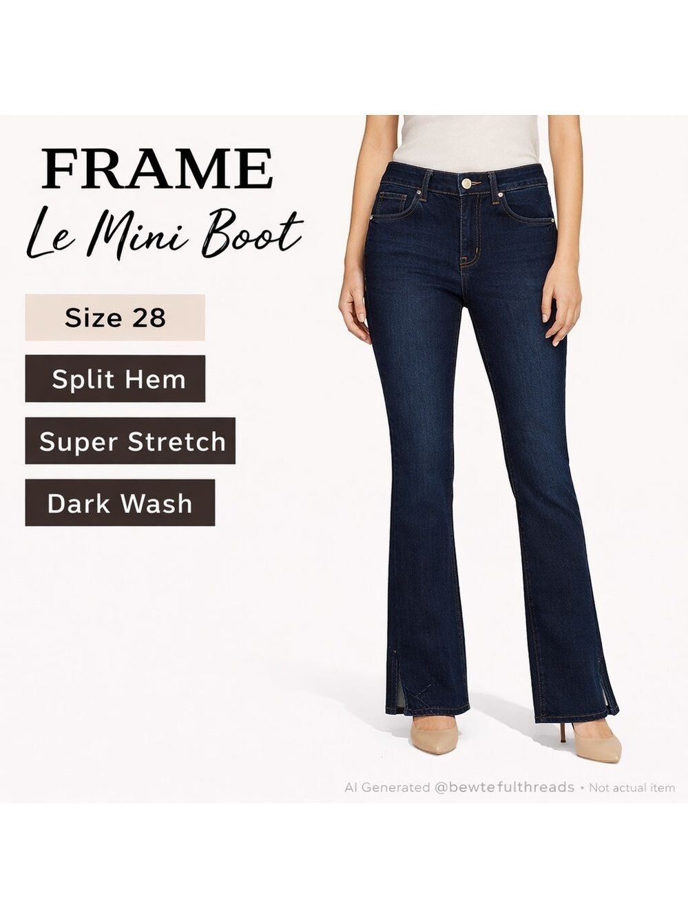 FRAME Le Mini Boot Claremore Slit Jeans Dark Wash Split Hem Stretch Denim US 28